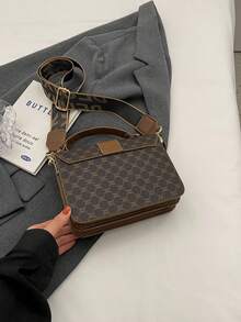 Plaid/Checkered Floral Patterned Small Square Bag For Women, Double-Layer Pu Handheld & Crossbody Bag With Twist Lock, Elegant And Versatile, Suitable For Daily Use - Brown - View 8