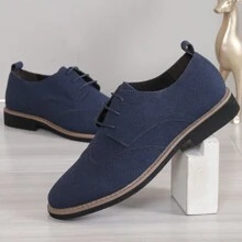 Men's Matte Lightweight Block Carved Round-Toe Low-Cut Lace-Up Low-Heel Pu Leather Shoes, Suitable For Casual, Pedestrianism, Students, Four Seasons