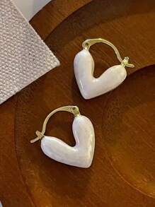 2pcs/Pair Young & Fresh Dangle Earrings, Oil Drop Heart Style, Unique Design, Jewelry - White - View 1