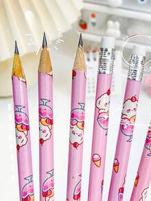 Conjunto De 6 Lápices Con Patrones De Dibujos Animados - Amarillo - Ver 3