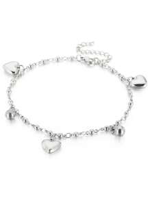 1個個性化不鏽鋼愛心吊墜和小球珠踝鍊適合女性日常佩戴 - 心形 - 查看 7