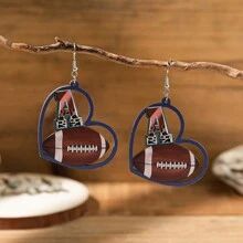 1對波西米亞風格的木製心形豹紋字母足球籃球棒球形耳環,適合女性時尚運動啦啦隊派對 - 彩色 - 查看 8