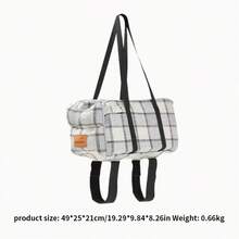 寵物汽車座椅攜帶器,帶安全牽引繩,可夾式安全牽引繩和拉鍊收納袋的便攜狗狗汽車座椅增高墊 - 白格子 - 查看 3