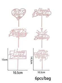 6入組生日快樂蛋糕裝飾,蛋糕插牌派對必備 - 粉色 - 查看 2