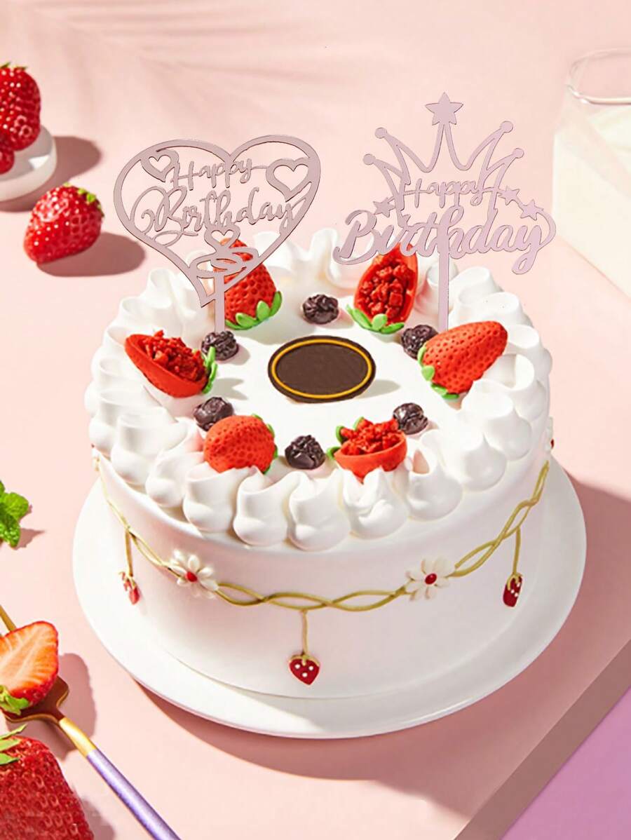 6入組生日快樂蛋糕裝飾,蛋糕插牌派對必備 - 粉色 - 查看 1