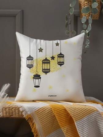 1條印花裝飾枕套,適用於家居沙發客廳臥室靠墊套,不包括枕芯