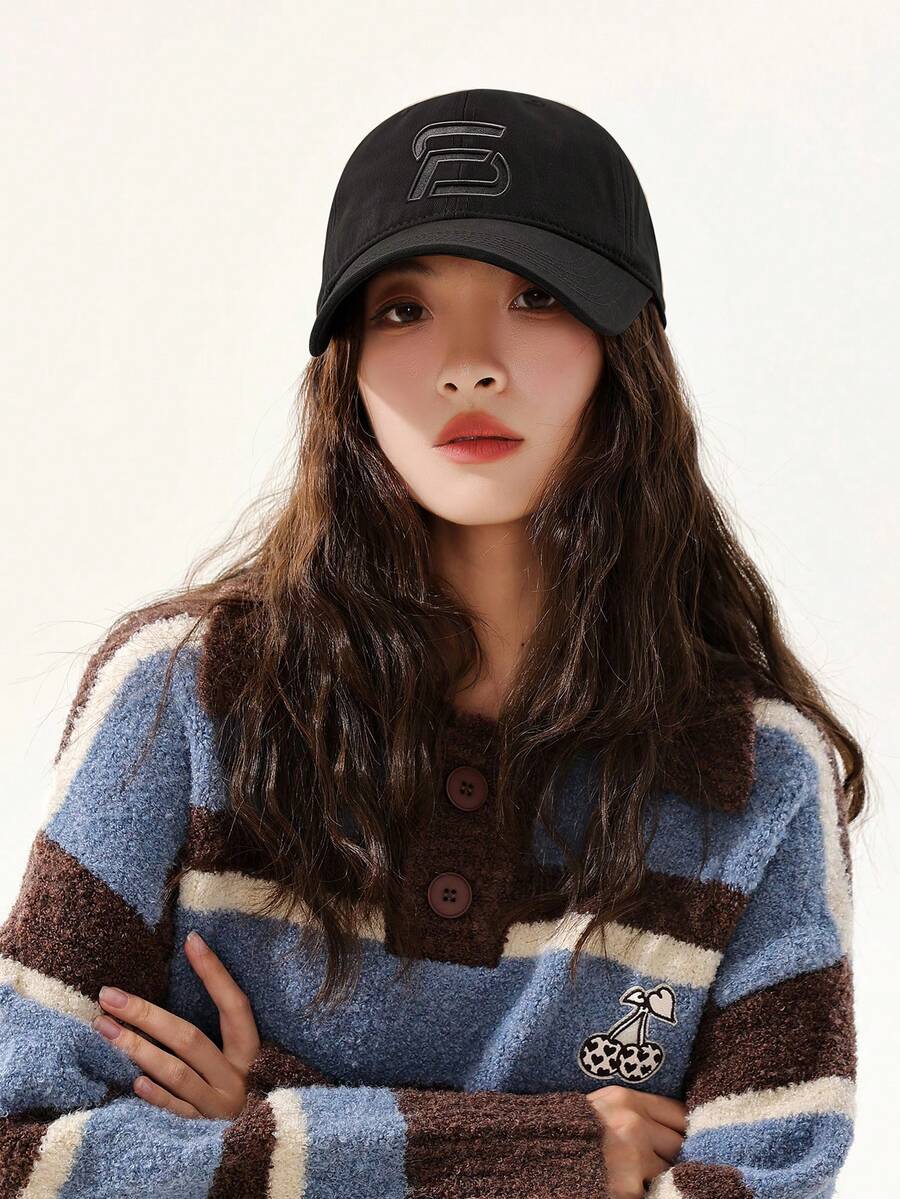 四季原創男女新款棒球帽,韓式風格,防曬,拉提臉部,小字母遮陽帽 - 灰色 - 查看 1