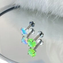 1pc 16g Flat Back Jelly Opal Lip Stud/Earring/Tragus Piercing Jewelry Made Of F136 Titanium Alloy, Suitable For Women's Daily Wear, Available In 8/10/12mm - Green - View 7