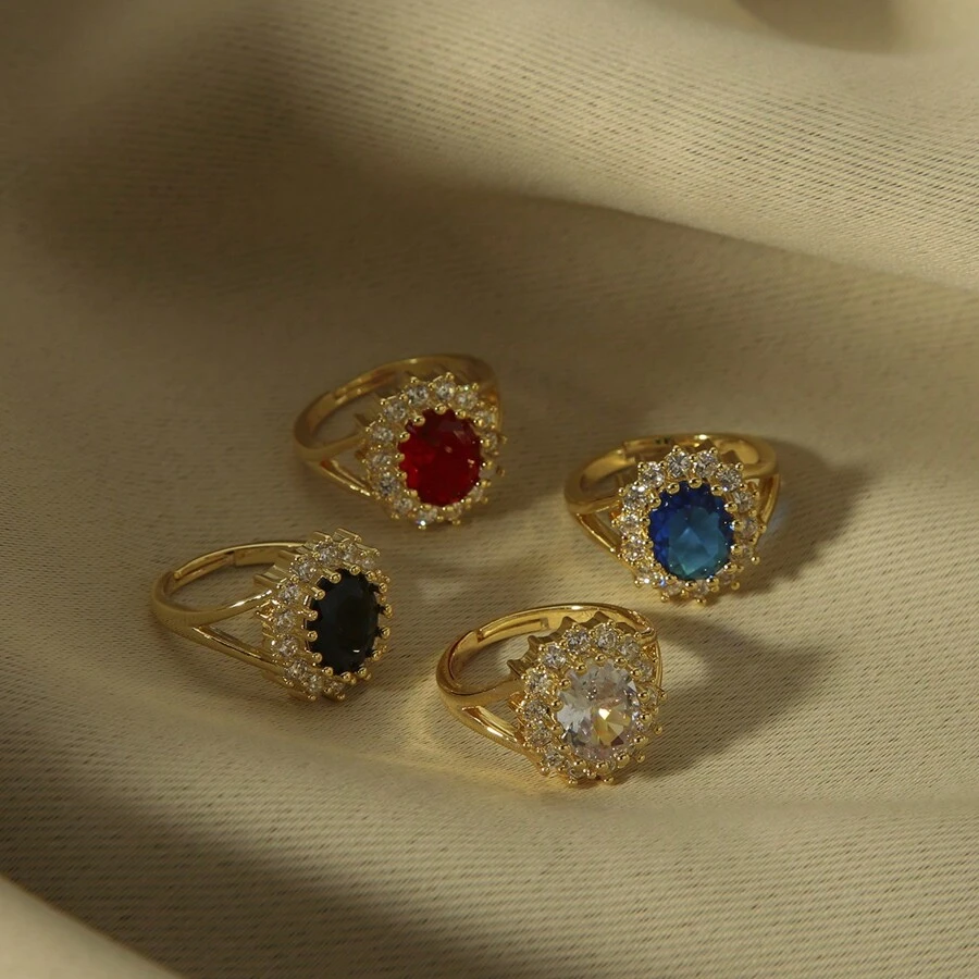 New Luxury Women's Fashion Jewelry Creative Personalized Ring, Copper With Small Cubic Zirconia Inlayed, Adjustable Size, Engagement Gift, 1pc - Open Ring - View 1