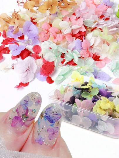 100 cánh hoa cẩm tú cầu khô, hoa trang trí móng tay, hình dán móng tay 3D sống động như thật, đồ trang sức móng tay tự làm, phụ kiện làm móng.