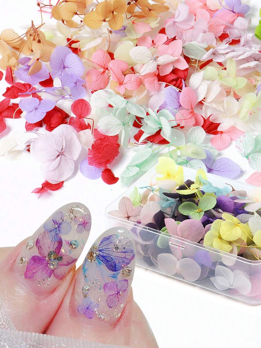 100 cánh hoa cẩm tú cầu khô, hoa trang trí móng tay, hình dán móng tay 3D sống động như thật, đồ trang sức móng tay tự làm, phụ kiện làm móng.