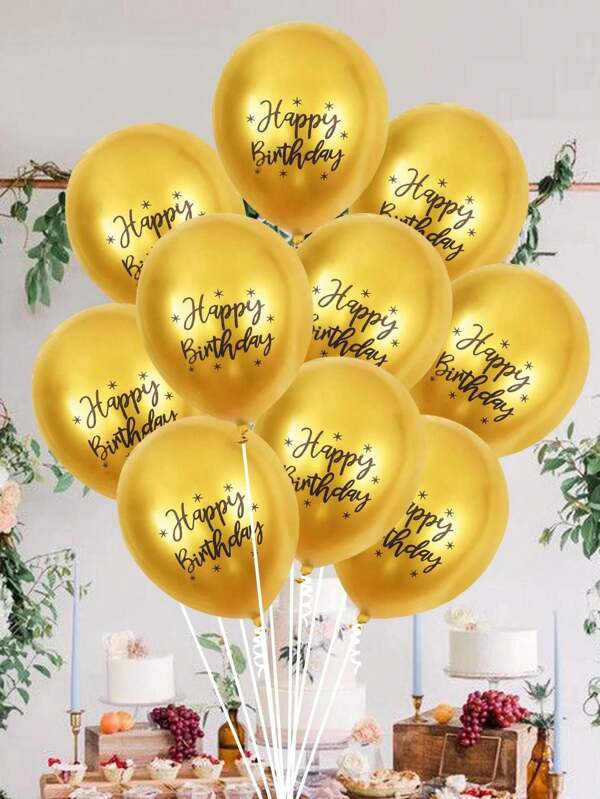 10pcs 12-Inch Metal Happy Birthday Balloons Made Of Latex For Party Decoration, Can Be Filled With Helium, Christmas