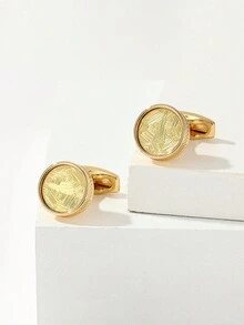 Men's Cufflinks, New Fashion Gold Round Cufflinks With Pattern, For Shirts - Yellow Gold - View 2