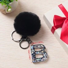 1 件字母首字母钥匙扣可爱毛绒绒球钥匙扣可爱亮片树脂钥匙扣环包背包吊饰汽车挂件女士女孩礼物钱包和手提包配件钥匙扣带流苏字母首字母 A-Y 毛绒钥匙扣 - 黑色 - 查看 18