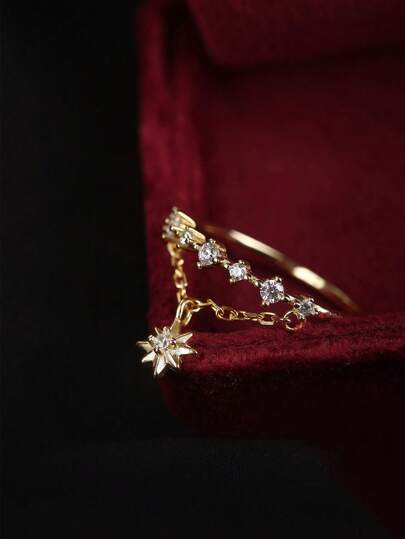 S925 الفضة الاسترليني مطلي 14 قيراط الذهبي إبداع شرابة مشترك خاتم , عطر منعش النمط الياباني خاتم