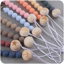 1pc New Design Wooden Clip With Silicone Beads For Children's Diy Jewelry Making, With Anti-Falling Chain - Rust Brown - View 5