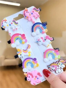 10pcs Girls Cute Rainbow Unicorn Cartoon Hair Clips(2 Styles Of Ponies Sent Randomly)