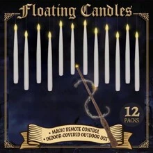 12PCS Decoration Floating Candles With Wand Remote, 10.9" Flameless Floating Candles LED Light, Hanging Floating Candles For Room Decor Party Home Decor,Battery Operated Electric Window Taper Candle Flickering Warm Light LED Candle - White - View 1