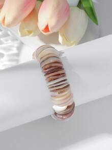 1pc Bohemian Ocean Style Stretch Beaded Bracelet With Natural Shell For Women, Sea Beach & Vacation Theme, Shell Craft Memorial Gift - Multicolor - View 1