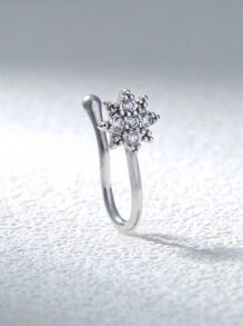 Nooxian 1pc Star Shaped Nose Ring U Shape, Tiny Inlaid, Fake Nose Piercing For Women - Silver - View 3