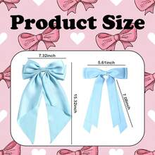 3 件装丝滑缎带女孩蝴蝶结发夹，1 件装大号丝滑缎带蝴蝶结发夹，2 件装中长发夹蝴蝶结流苏丝带发夹女孩发饰 - 藍色 - 查看 6