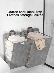 1pc Foldable Large Capacity Fabric Laundry Hamper, Bathroom&Living Room&Toy Storage Basket - Grey - View 2