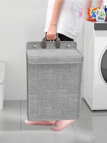 1pc Foldable Large Capacity Fabric Laundry Hamper, Bathroom&Living Room&Toy Storage Basket - Grey - View 4
