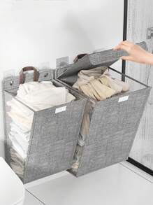 1pc Foldable Large Capacity Fabric Laundry Hamper, Bathroom&Living Room&Toy Storage Basket - Grey - View 5