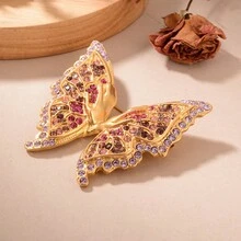 1pc Vintage Copper Plated Multicolor Cubic Zirconia Butterfly Shaped Brooch For Women, Gift For Dating And Gathering - Multicolor - View 4