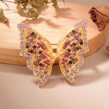 1pc Vintage Copper Plated Multicolor Cubic Zirconia Butterfly Shaped Brooch For Women, Gift For Dating And Gathering - Multicolor - View 1