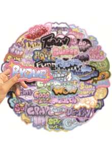 50 Piezas Pegatinas De Graffitis De Estilo Ins De Palabras De Dibujos Animados Para Guitarra, Cuaderno, Maleta, Pegatinas Impermeables Y Decorativas De Fiesta Diy Para Copa De Agua/ Cuaderno/ Carrocería Del Coche - Albaricoque - Ver 3