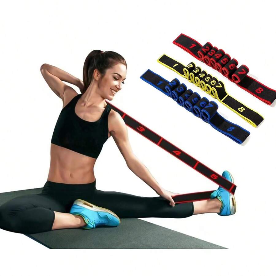 1 件多功能瑜珈伸展帶,拉丁舞彈性練習帶,8 節可調帶,舞蹈編號體位帶 - 彩色 - 查看 1