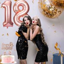 女性生日禮物,包括生日腰帶、生日皇冠、蛋糕上飾品、數碼鋁膜氣球、乳膠氣球、卡牌和蠟燭套裝,顏色為玫瑰金 - 香檳色 - 查看 4