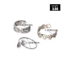 3 件套复古仿旧图腾设计趾环，适合海滩，不对称脚部首饰，适合女士和女孩