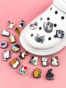 8-12-20PCS Cute Naughty Little Cat Series Theme Pattern Cute Shoe Charm Suitable For Crocodile Charm DIY Decoration , Pen Cases, Bags, Mobile Phone Case Accessories And Party Gifts