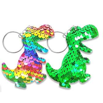 سلسلة مفاتيح على شكل ديناصور متدرج الألوان من قطعة واحدة، قلادة عاكسة على شكل ديناصور من الترتر على الوجهين