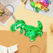 1pc Glitter Gradient Dinosaur Toy Bag Keychain Reflective Double-Sided Dinosaur Glitter Pendant