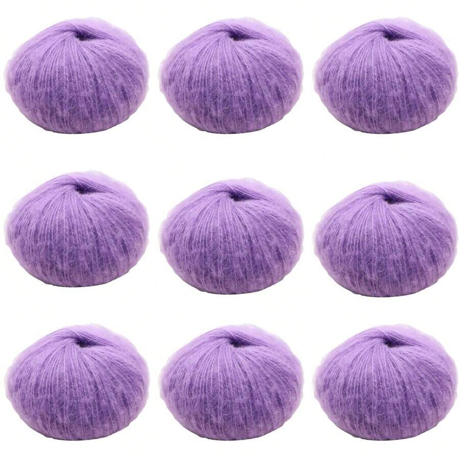 9 Balls Of Young Horse Fluffyry Yarn Baby Scarf Shawl & Accessories Knitting Crochet Material Set, Including Knitted Thread And Bag - Purple - View 1