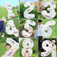 Us Version 32-Inch White Number Birthday Foil Balloon Decoration, Aluminum Film Photo Scene Prop - Khaki - View 2