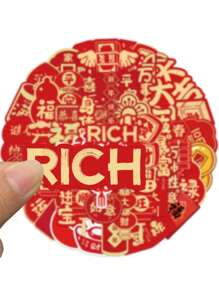 52入組漫畫新年主題裝飾貼紙套裝,可用於行李、筆、吉他、筆記本、防水、汽車和電腦。也可作為冰箱防水裝飾貼紙。 - 杏色 - 查看 4