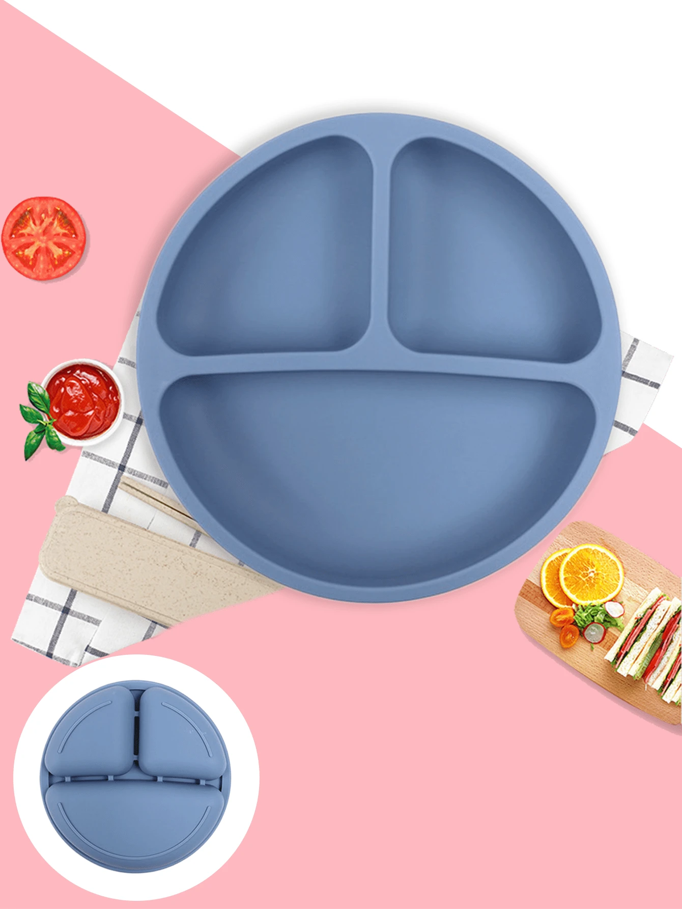 1入嬰兒矽膠食品盤,防滑版本 - 藍色 - 查看 1