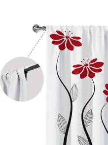 2pcs Red Flower Kitchen Curtains,Without Holes Curtain,Refer To Bedroom Office Kitchen Living Room Study Home Decor