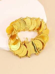 1Pc Simple Vintage Gold Coin Detail Bracelet  For Women Perfect For Wedding  Festivals - Yellow Gold - View 1