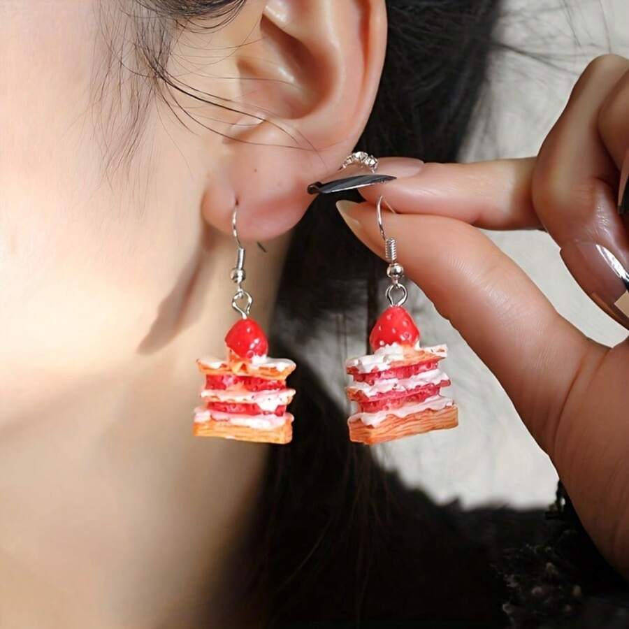 1 Pair Cute Strawberry Cake Earrings, Fun Mori Style Cartoon Women's Earrings - Strawberry - View 1