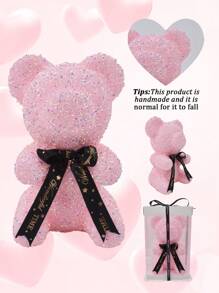 1入裝盒粉色泰迪熊鑲嵌有斷鑽石/斷珍珠和蝴蝶結,情人節禮物,母親節禮物,生日禮物,裝飾禮物飾品 - 碎鑽熊-淡粉 - 查看 4