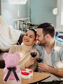 1入裝盒粉色泰迪熊鑲嵌有斷鑽石/斷珍珠和蝴蝶結,情人節禮物,母親節禮物,生日禮物,裝飾禮物飾品 - 碎鑽熊-淡粉 - 查看 9