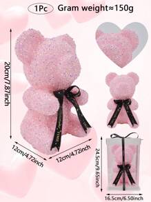 1入裝盒粉色泰迪熊鑲嵌有斷鑽石/斷珍珠和蝴蝶結,情人節禮物,母親節禮物,生日禮物,裝飾禮物飾品 - 碎鑽熊-淡粉 - 查看 3