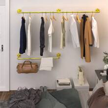 Percheros de Pared para Colgar Ropa, 180cm, Perchas de Hierro Retro , Rieles para Ropa de Tubo Industrial, Barras Colgante - Dorado - Ver 7
