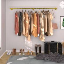 Percheros de Pared para Colgar Ropa, 180cm, Perchas de Hierro Retro , Rieles para Ropa de Tubo Industrial, Barras Colgante - Dorado - Ver 8