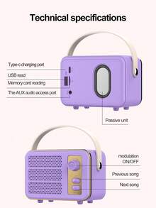 Wireless Vintage Speaker With Outdoor Insert Card & Usb Flash Drive Feature, Mini Portable Speaker For Computer Sound - Purple - View 8